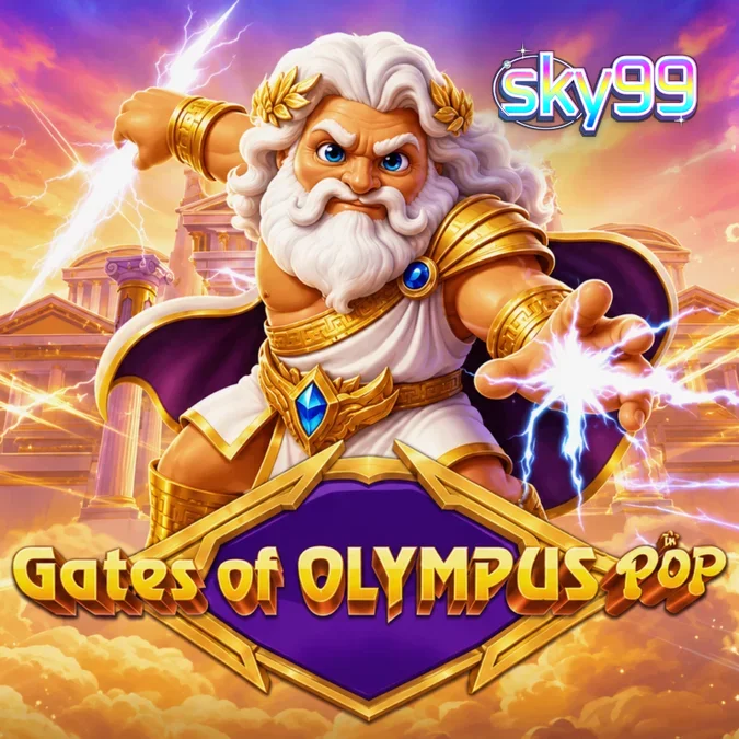 Tampilan visual slot Gates of Olympus POP dengan simbol Zeus dan elemen emas